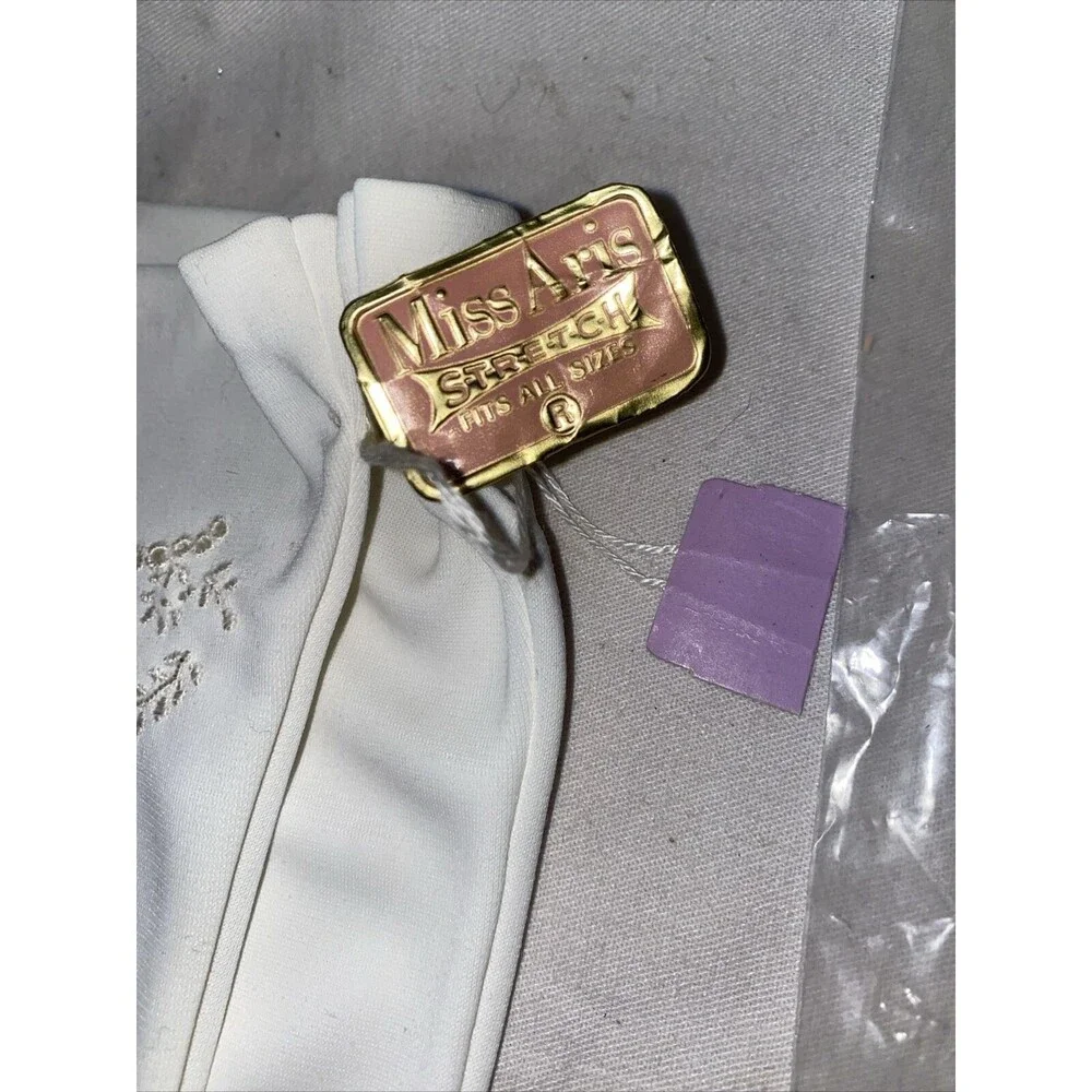 Vintage gloves Miss Aris White 2 stretchy 2A-1342 Floral Leather elegant